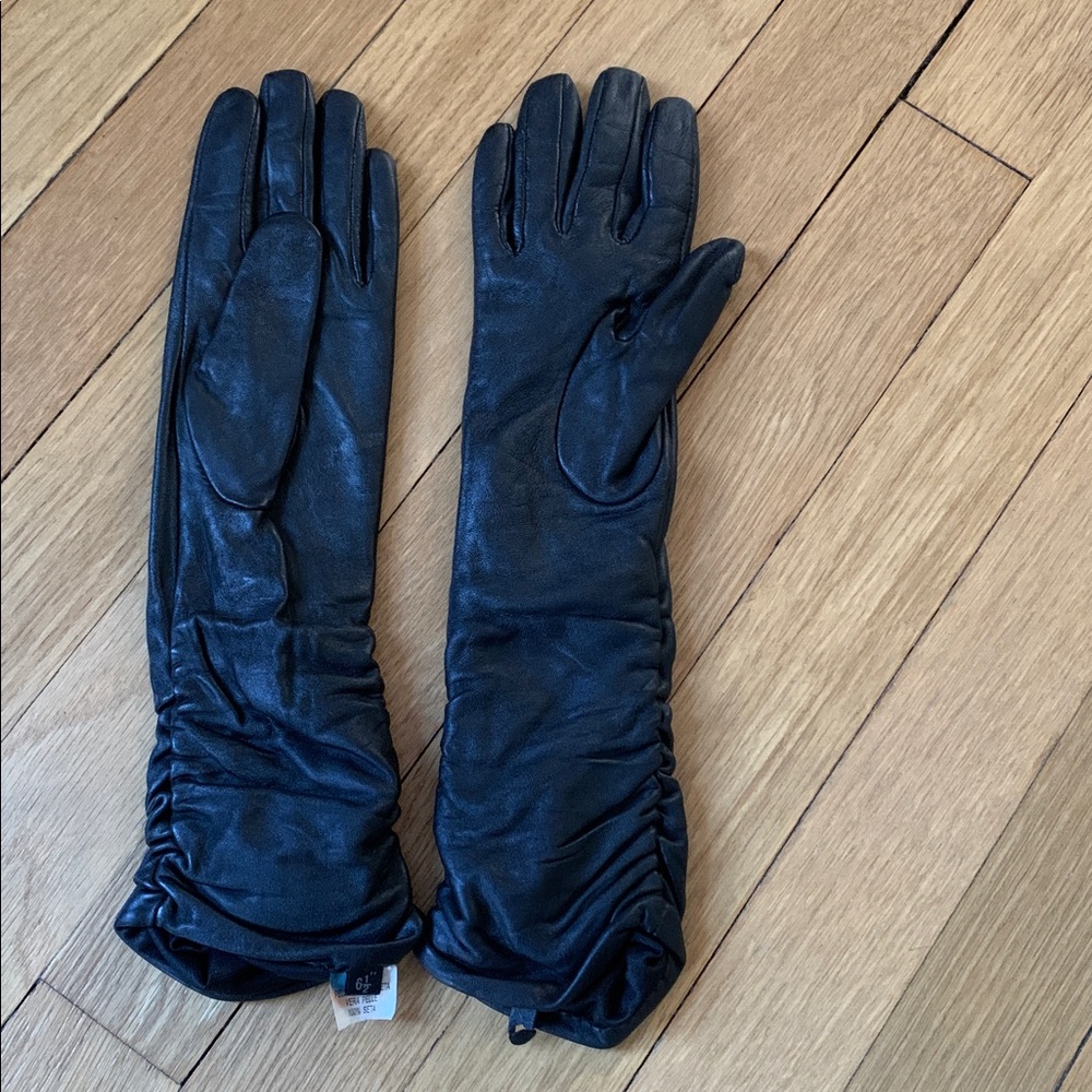 Black 100% Real Long leather gloves